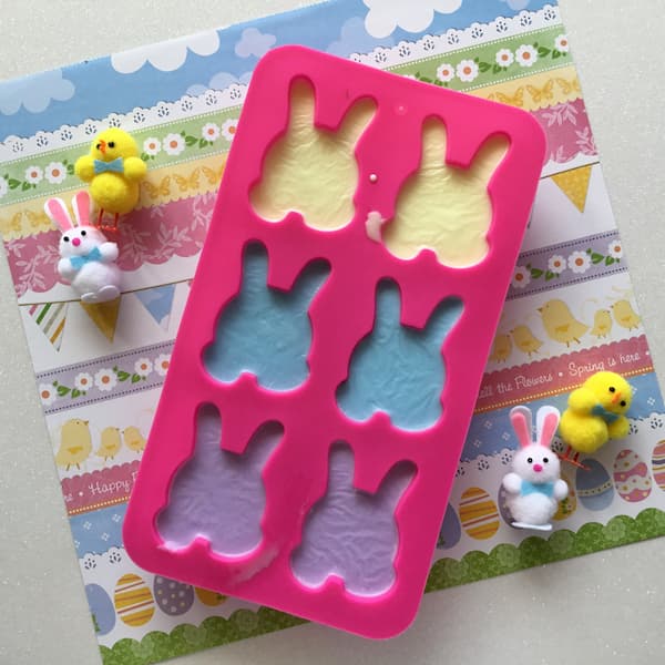 rabbit mould filled with coloured soap