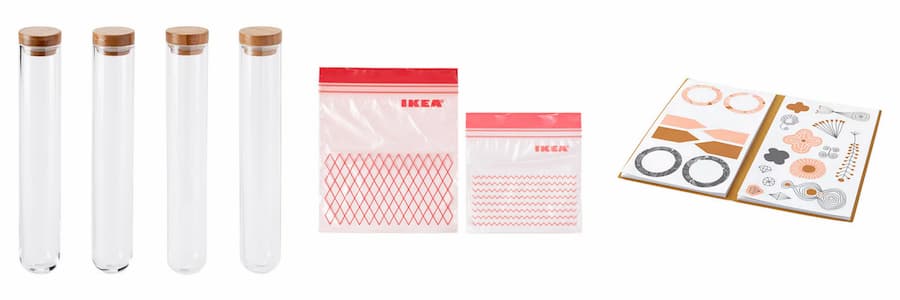 ikea glass tubes, zip lock bags and labels used to make bath salts