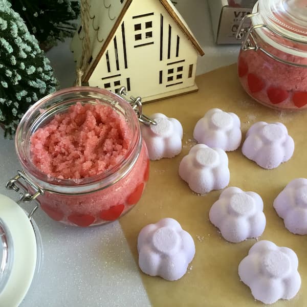 essential oil shower melts and sugar scrub