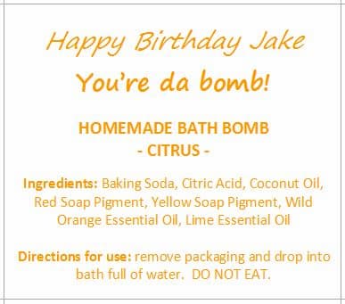 suggested DIY label for homemade bath bombs