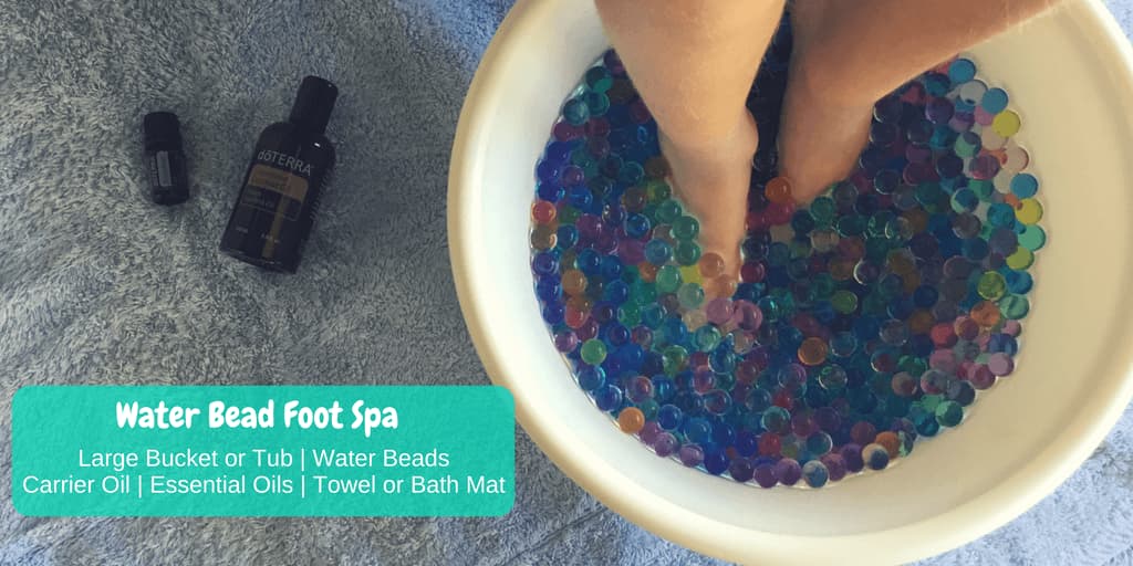 water beads in a bucket with essential oils foot spa