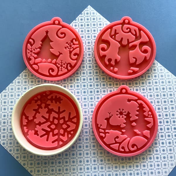 four Christmas ornament silicone moulds