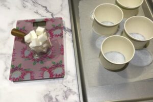 cubed melt and pour soap base in a small measuring cup